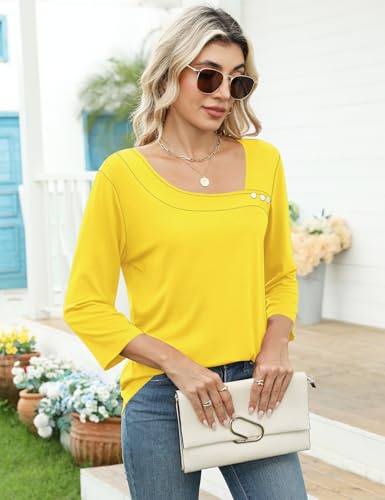 Image of LOMON Womens 3 /4 Length Sleeve T Shirts Asymmetrical Neck Tops Business Blouses for Women Fashion 2026