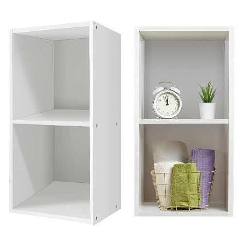 AUTOFU Cube Storage Unit 2 Tier Storage Shelving Unit White Wooden Bookcase and Display Shelf Free Standing Storage Cabinet for Living Room Bedroom Closet Office