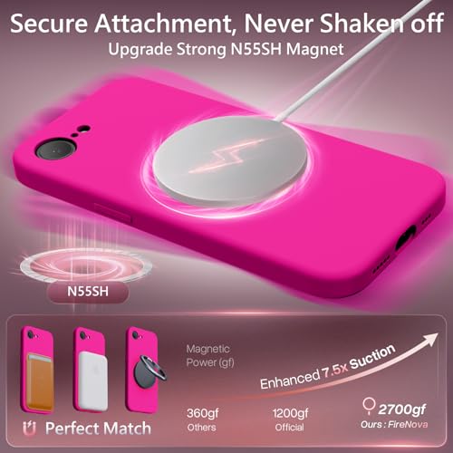 Image of FireNova Magnetic for iPhone 17e Case /iPhone 16e Case, Compatible with MagSafe, [Silicone Camera Protection] Microfiber Lining Phone Case, 6.1 inch, Hot Pink