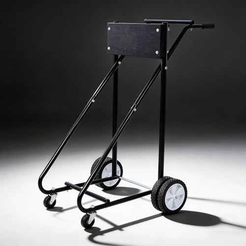 Heavy Duty Outboard Motor Stand 315lbs Capacity Boat Engine Carrier Cart Dolly with Six Wheels for Storage Maintenance & Garage Portable Outboard Motor Holder with Solid Black Hanging Board