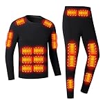 Men's Heated Underwear Set Thermal Base Layer with 42 Heating Zones Fleece Lined Heated Jumper and Heated Leggings Heated Long Johns USB Charging Electric Body Warmer Heated Sleepwear Loungewear