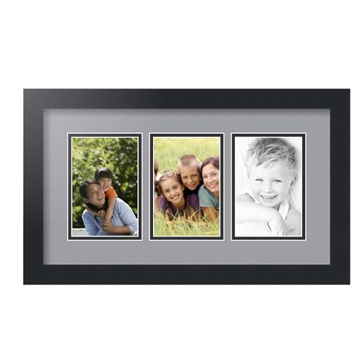 ArtToFrames Collage Picture Frame 3 Opening 3-4x6 Photo Frame | Made in USA | Black Frame Silver and Black Mats | Wall Mount Multi Photo Display 20X12 Full Size
