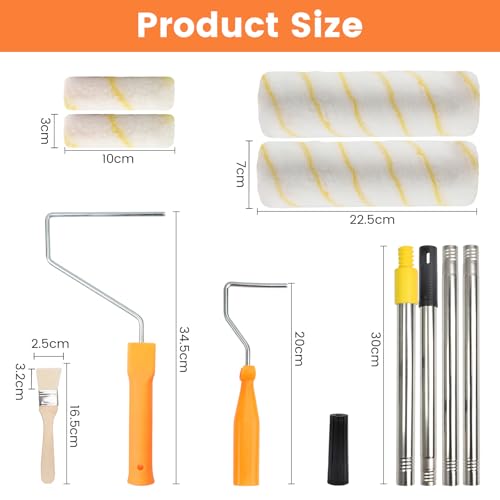 Fourindo Farbroller Set,Bestehend aus 4/9 Rollenhalter, 4 x 30cm Aluminium-Teleskopstangen, 4 Rollenhülsen und 1 Pinsel