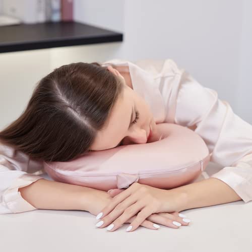 Roseward 100% Mulberry Silk Neck Pillow For Travel 22 Momme Real Silk Travel Pillow For Pain Relief Sleeping, Pure Organic Silk Airplane Pillow, Anti Wrinkle Travel Pillow Made In Usa (Pink) #TOP2