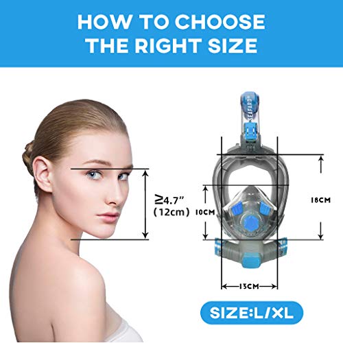 Full Face Snorkeling Mask, Foldable Scuba Diving Swimming Underwater Easy Breath Snorkel Mask with 100% Anti-Fog Dry Top Set/Support Add Mini Oxygen Tank for Youth & Adults Blue