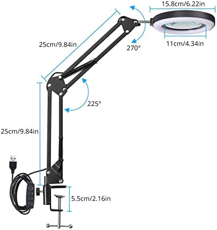 Magnifying Desk Lamps, eSynic 10x Magnifier Desk Lamp Adjustable Swivel Arm Magnifier Lamp With 3 Color Modes 64 LED 11 Gears Brightness USB Magnifier Light with Clamp for Reading Crafting etc