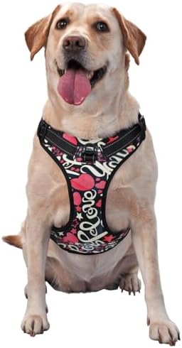Love Heart No Pull Dog Harness for Large Dogs No Pull Dog Leash, Adjustable Large Dog Harness Reflective Dog Vest Harness, Easy Walk Dog Harness for Medium Dogs No Pull Pet Harness