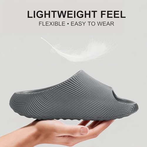 VEATNIE Cloud Slides for Women Men, Non Slip Shower Slippers, Thick Sole Cushioned Slides with 3D-Inspired Textured Design, Lightweight Bathroom Indoor Outdoor Shoes 3D-2622-grey-42 — view 6