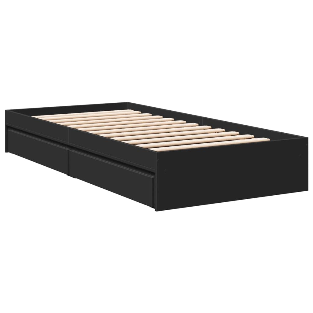 Gecheer Giroletto,Struttura Letto,Singolo,Moderno,con Cassetti Nero 75x190 cm in Multistrato,Letto con Cassetti,Letto Singolo,Letto Senza Testiera