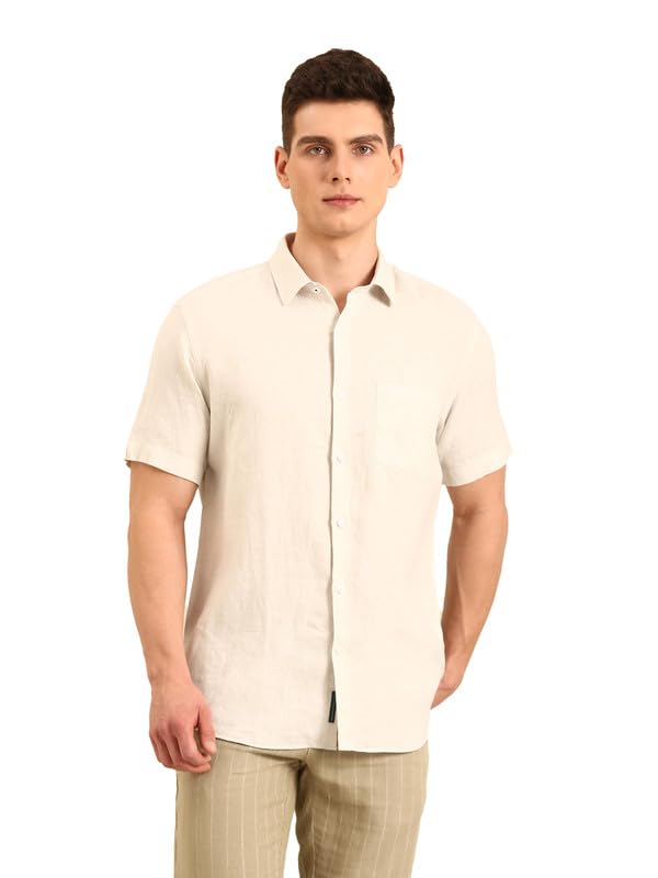 Image of Linen Club Men's Linen Rich Printed Contemporary Fit Half Sleeve Casual Shirt