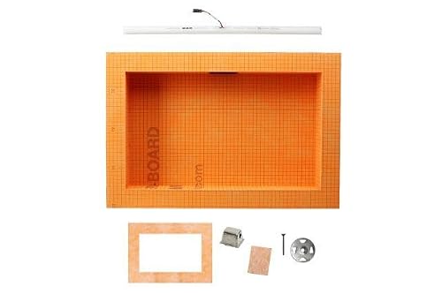 Schluter Kerdi-Board-SNLT Shower Niche with Integrated LIPROTEC LED Lighting - Waterproof and Vapor-Tight - 20" Width, 12" Height, Warm White LED - KB12SNLT4WWF