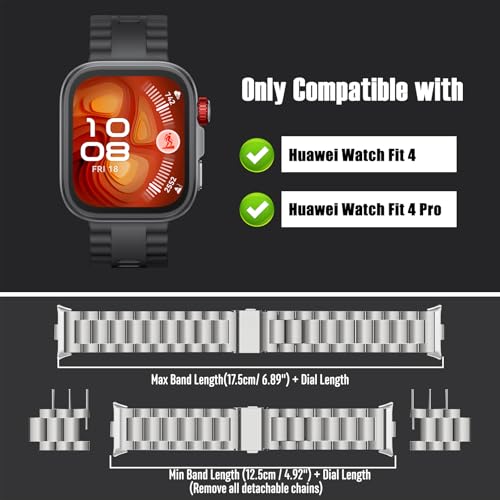 Niboow Correa Compatible con Huawei Watch Fit 5/5 Pro / 4/4 Pro /3, Caballero Elegante Ajustable Correa de Reloj de Metal Acero Inoxidable Compatible con Huawei Watch Fit 5/5 Pro/4/4 Pro/3 - Plata
