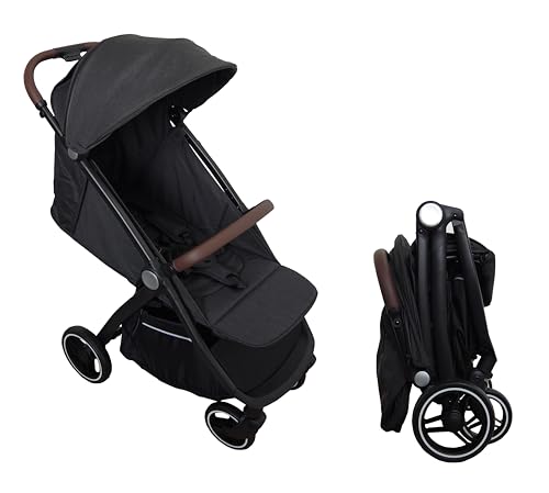 Image of Germinate Self Foldable Stroller Toddlers 1 2 3 4 5 Year Old Baby Kids Ultra Compact Lightweight Travel Collapsible Airplane Umbrella Small Stollers (Black Grey)