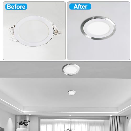 Qlvily 1-Pack Ceiling Medallion for 5" & 6" Recessed Can Lights – Steel Cover to Hide Oversized Holes, Works with Chandeliers & Flush Mounts, Brushed Nickel by Qlvily - Image 3
