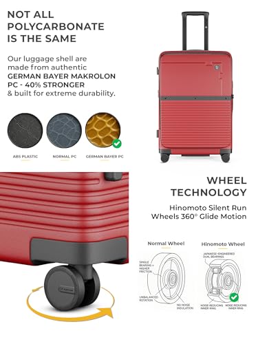 Image of EUME Aerotop Checkin Trolley Bag Medium | Space Saving Top Open Suitcase | Expandable Hardshell Polycarbonate Luggage | TSA Lock, Anti Theft Zipper, Super Silent Wheels | 78L Carmine Red
