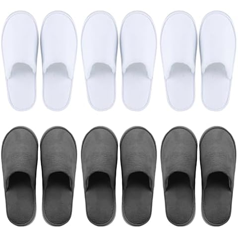 Oureamod 6 Pairs Spa Slippers for Men and Women Fleece Non Slip Disposable Slippers Bulk Pack for Guest,Travel,House, Indoor, Bedroom, Spa, Shoeless Home,Hotel,Wedding Bride Slippers(Grey+White) Cover