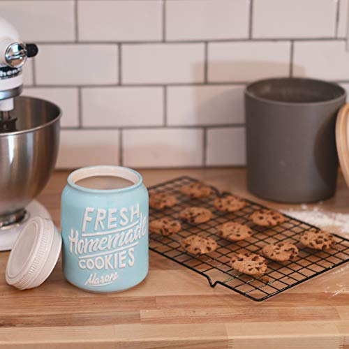 Blue Ceramic Mason Jar Cookie Jar - Keep Your Cookies & Baked Goods Fresh With An Airtight Lid - Handy Container - Vintage Farmhouse Decor & Collector Gift - Rustic Kitchen Accessory By Goodscious #TOP1
