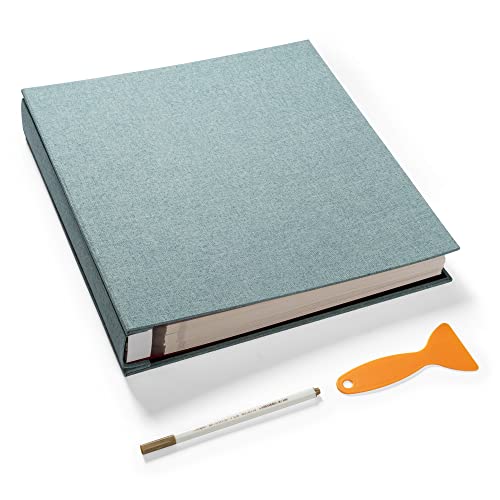 Large Photo Album Self Adhesive 4x6 5x7 3x5 8.5x11 Scrapbook Magnetic Album DIY Scrap Book Length 13 x Width 12.8 (Inches) 120 Sticky Pages Linen Cover DIY Photo Album (Green)