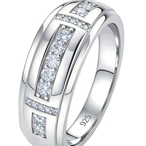 Moissanite Mens Wedding Band D Color VVS1 925 Sterling Silver Ring Promise Rings For Him Round Cut Engagement Eternity Size 5-17