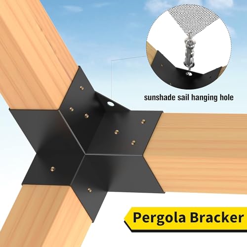 Woodworks Pergola Brackets, 3-Way Right Angle Corner Bracket, Heavy Duty DIY Elevated Wood Stand, 4-Pack with Screws, Fit for 4x4 (Actual: 3.5x3.5 Inch) Lumber, Outdoor Patio Garden Pergola Gazebo by DWALE - Image 2