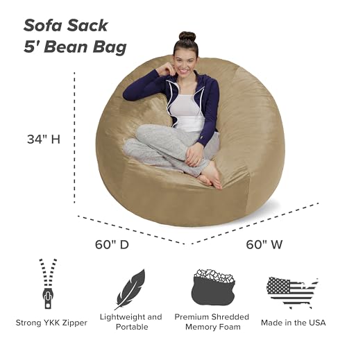 Sofa Sack Bean Bag Chair - Plush, Ultra Soft - Memory Foam Bean Bag Chair with Microsuede Cover - Stuffed Foam Filled Furniture and Accessories for Dorm Room 5 Feet - Camel - Thumbnail 3