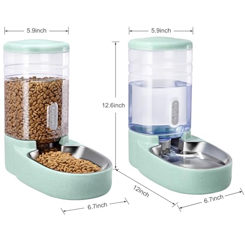 Automatic Cat Feeder and Water Dispenser with Stainless Steel Bowl Gravity Food Feeder and Waterer Set for Small Medium Dog Puppy Kitten 1 Gallon x 2(Green) by Kacoomi - Image 6