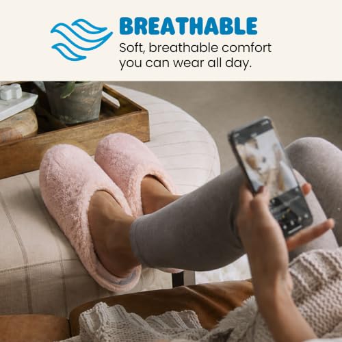 Dearfoams womens Bailey Plush Furry Scuff Slipper, Dusty Pink, M