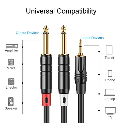 Cablecreation 10Ft 3.5Mm 1/8" Trs To 2 X 6.35Mm 1/4" Ts Mono Y Cable Splitter Cable Compatible With Iphone, Ipod, Laptop, Cd Players, Power Amplifier, Mixer, Home Stereo Systems,3 Meters/Black #TOP5