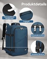 KONO Handgepäck Rucksack fürs Flugzeug 40x25x20 cm, Ryanair, 20 L, Blau – Ansicht 7
