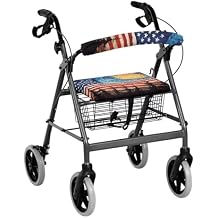 LedBack Walker Seat Cover American Flag Oil Painting Walkers Accessories for Seniors with Seat Covers Universal Rollator Walker Seat and Backrest Covers Rollator Seat Cover