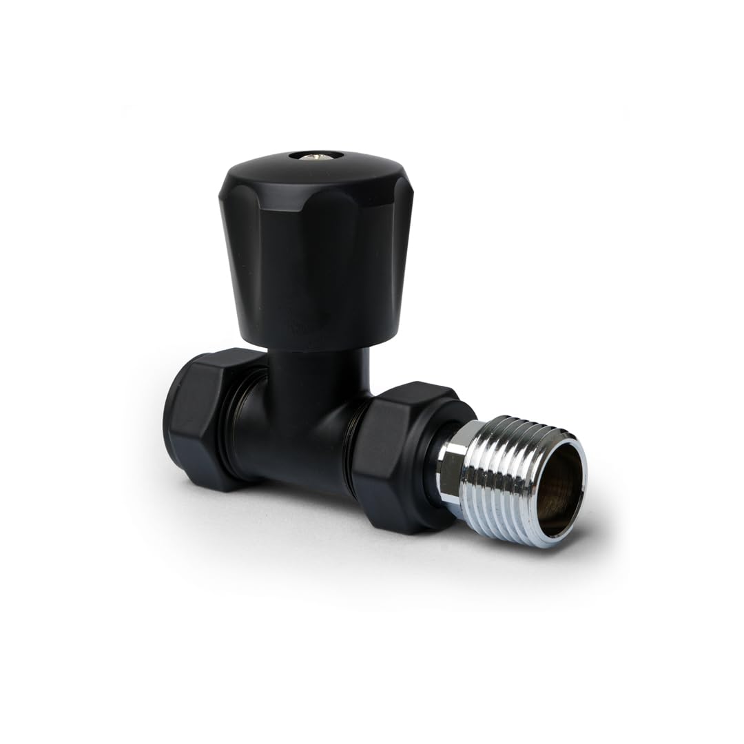 Thermostatic Radiator Valves Black Straight (TRV) - 15mm X 1/2 Inch Set ...
