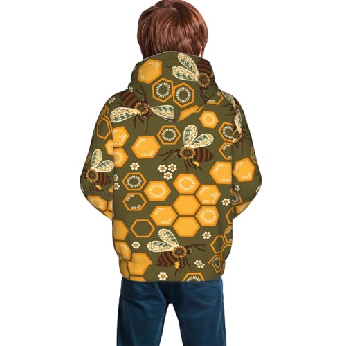 Bees and Honeycombs Kid Hoodies Boys Sweatshirts Girls Pullover with Pocket4