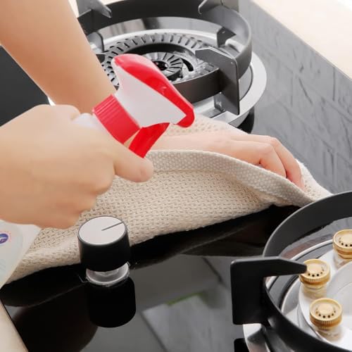 Image of Kitchen Cotton Lint Free Waffle Weave Hand Towels, Quick Drying Dish Cloths, Highly Absorbent Dish Rags Tea Towels Set with Hanging Loop, 13.4 inchx 13.4 inch, Biege, Pack of 6