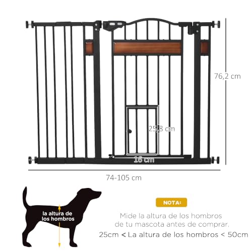 Miniatura 3 de Pawhut Barrera De Seguridad Extensible Para Puertas Y Escaleras Barrera Para Perros Con Altura Ajustable Cierre Automático Y Sistema De Doble Bloqueo 93x76,2 Cm Negro