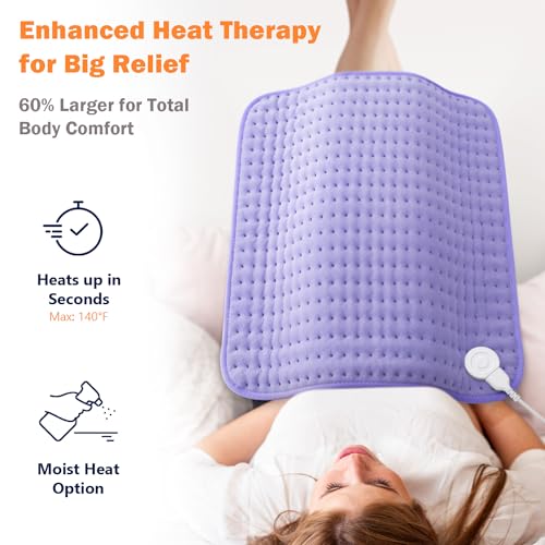 Ultra-Wide Microplush Heating Pad - 20"x24" Electric Heating Pad for Back, Neck, Shoulder Pain and Cramps - Moist Heat Option, Machine Washable, Auto-Off - Gifts for Women, Mom, Grandma, Wife - Image 3