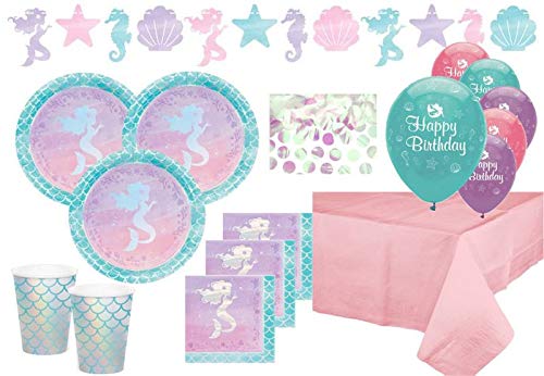 XL 41 Teile Schimmernde Meerjungfrau irisierend Deluxe Party Deko Set für 8 Kinder