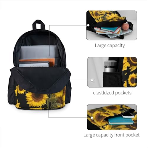 CPAQasg Sac unisexe de grande capacité imprimé tournesols dorés résistant à l'eau pour randonnée, voyage, camping – vue 4