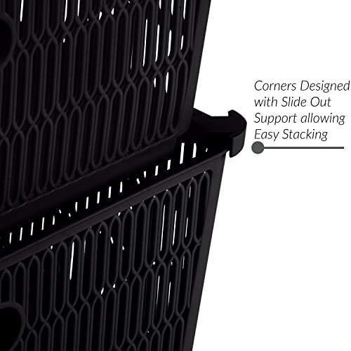 Simplify 2Pk Shallow Slide 2 Stack It Tote Basket | Storage & Organization | Open Bins with Stackable Capability | Bathroom | Crafts | Pantry | Playroom | Office | Black by Simplify - Image 3