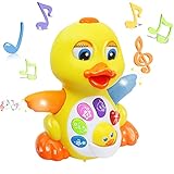 🎁 SCHÖNE BEWEGUNGEN: Dieses Musical Ducks-Spielzeug für Jungen, Mädchen oder Kleinkinder kann sich bewegen und mit den Flügeln schlagen, während es Musik spielt. Wenn es gegen ein Objekt stößt, ändert es automatisch die Richtung.