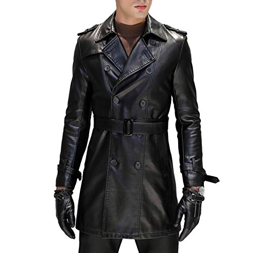 QQWE Chaqueta Cortavientos De Cuero De La PU De Los Hombres De La Manera Chaqueta Ajustada Delgados De La Gabardina del Negocio del Desgaste Ocasional,Black-L