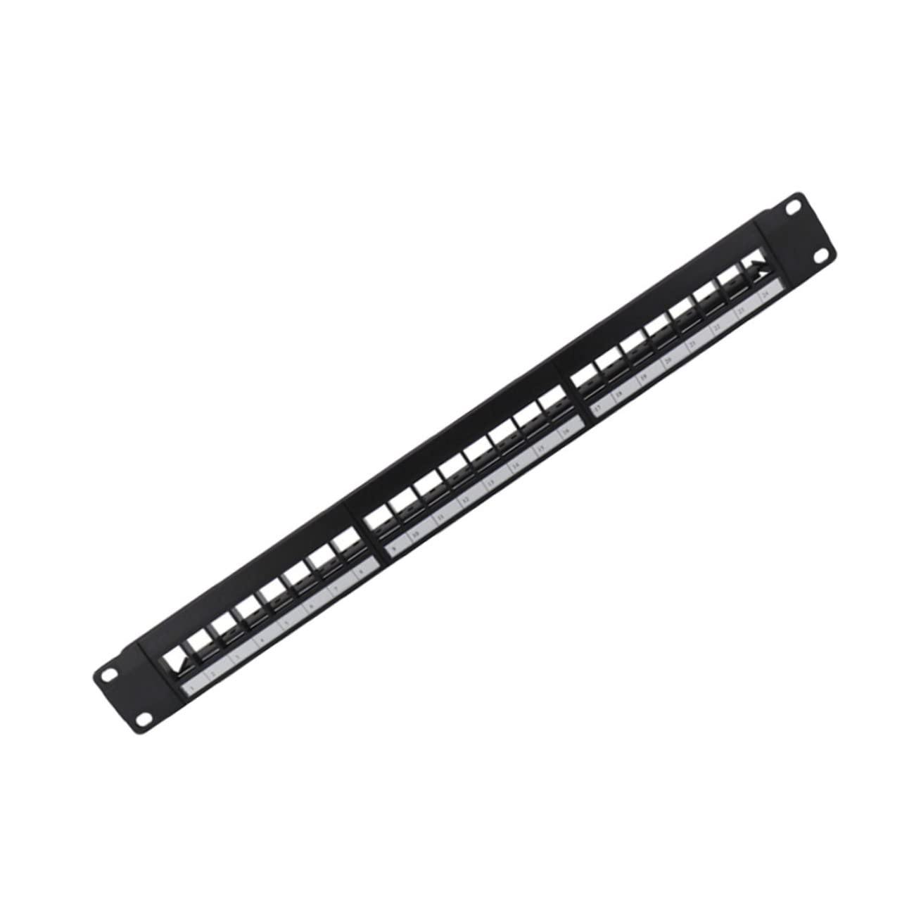 Patch Panel 19 Pollici 24 Porte in Metallo Nero per Rack | Compatibile Cat 3, Cat 5e, Cat 6, Cat 6a e Cat 7, Moduli 90°/180° e Connessione Diretta
