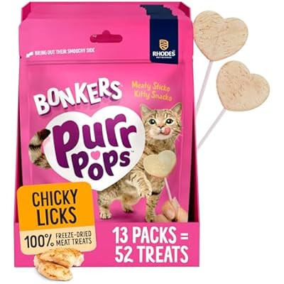 Bonkers Purrpops Freeze-Dried Chicken Flavored Lollipop Treats For Cats, 4 Pieces (Pack Of 13)