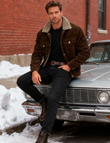 MAGCOMSEN Men's Corduroy Jacket Winter Sherpa Lined Warm Thick Trucker Cargo Coat with 5 Pockets3