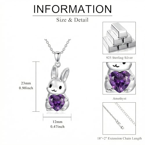 BETHZA Amethyst Bunny Necklace for Women 925 Sterling Silver Bunny and Love Heart Pendant Necklace Natural Gemstone Rabbit Jewelry Anniversary Birthday Gifts for Her by BETHZA - Used condition - Image 6