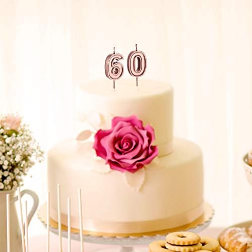 BBTO 60th Birthday Candles Cake Number Candles Happy Birthday Cake Topper Decorations for Birthday Wedding Anniversary Celebration Supplies (Rose Gold)