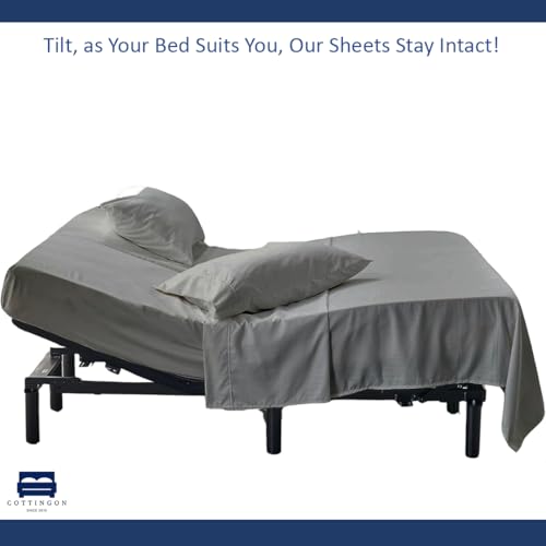 Cottingon 4 Piece Flex Head King Sheet Set, Top 34 Inch Split Sheets for Sleep Number Adjustable Beds, Soft Breathable 100% Egyptian Cotton, Fits Upto 16" Deep Mattress 78"X80"+ 34", Light Grey by Cottingon - Image 6