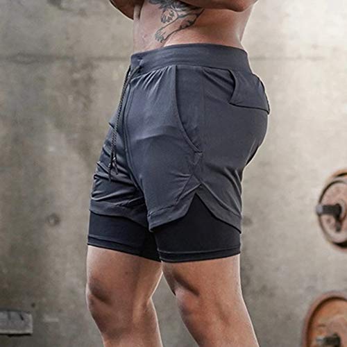 Detalhes de bolsos Benkeg – shorts esportivos masculinos com duas camadas e bolsos para toalha, cord