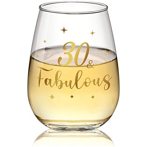 Joymaking 30th Birthday Gifts for Women - 30 and Fabulous, Golden 30th Wine Glass Gifts for Birthday Christmas Wedding Decor Personalised Anniversary Presents for Friends Man Woman, 15 Oz Cover
