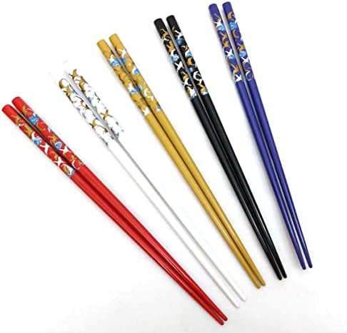 JapanBargain, Bamboo Chopsticks Reusable Japanese Chinese Korean Wood Chop Sticks Hair Sticks 5 Pair Gift Set Dishwasher Safe, 9 inch (1, Multi-Crane)
