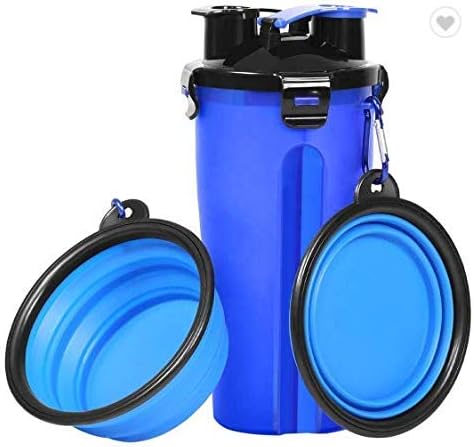 TOL Dog Water Bottle and Food 2-in-1 Container with Silicone Collapsible Dog Bowl, Outdoor Dog Water Food Bowl for Walking Traveling…